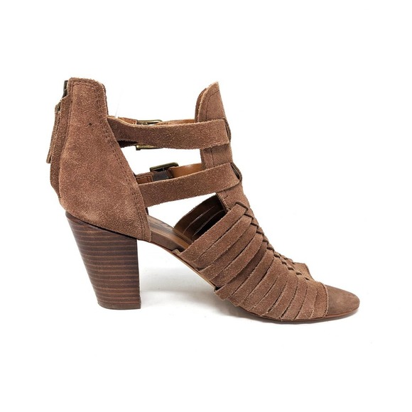 Zodiac Womens 10 Cassie Leather Sandals Brown Tan Woven Open Toe Block Heel Zip - Picture 4 of 9